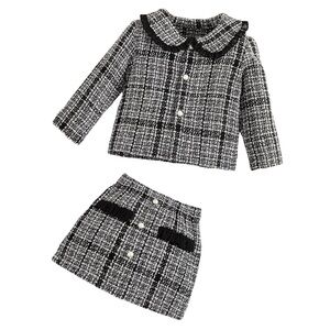 SHEIN Tweed Black and White Kids Matching Set blazer and skirt